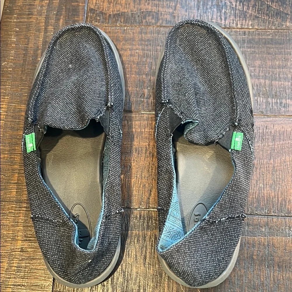 Sanuk Black and Gray Espadrilles Casual Slip-On Shoes